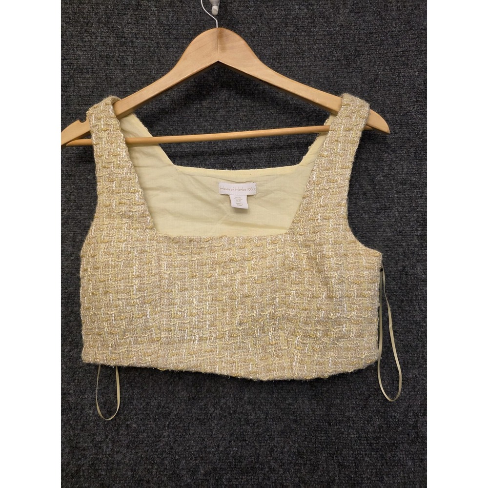 House Of Harlow 1960 Tank Top Womens XS Yellow Tweed Square Neck Cropped